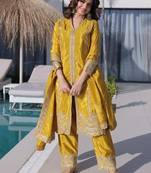 Elegant mustard traditional suit with sequins & zari embellishment