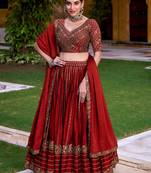 Excellent Red Sequins Silk Wedding Lehenga Choli With Dupatta