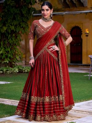 red wedding wear silk lehenga choli set with sequin work 3