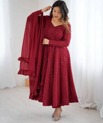 Fox georgette lukhnowi sequence work full flair anarkali suit with dupatta set 3