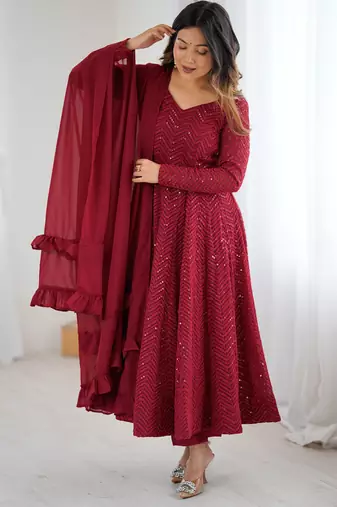 Fox georgette lukhnowi sequence work full flair anarkali suit with dupatta set