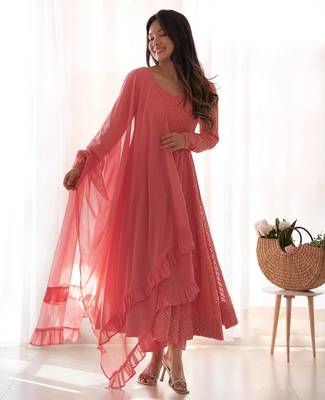 Fox georgette lukhnowi sequence work full flair anarkali suit with dupatta set 2