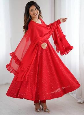 Fox georgette lukhnowi sequence work full flair anarkali suit with dupatta set 3