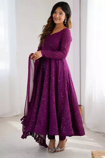 Fox georgette lukhnowi sequence work full flair anarkali suit with dupatta set