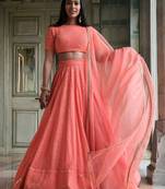 Amazing Peach Thread Embroidered Monochrome Bridesmaid Lehenga Choli