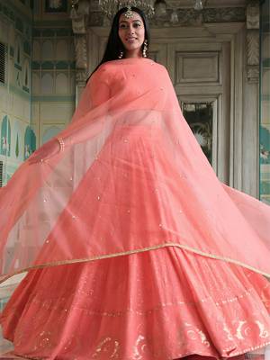 peach thread embroidered georgette bridesmaid lehenga choli 2