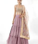 Beautiful Dusty Pink Zari Work Georgette Party Wear Lehenga Choli