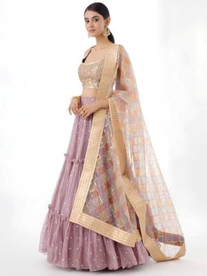 dusty pink georgette zari work party wear lehenga choli set 2