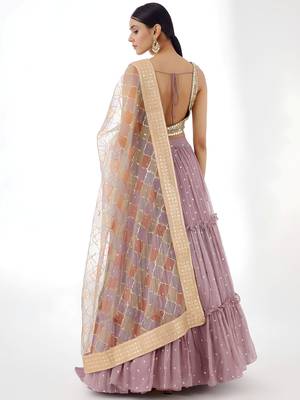 dusty pink georgette zari work party wear lehenga choli set 4