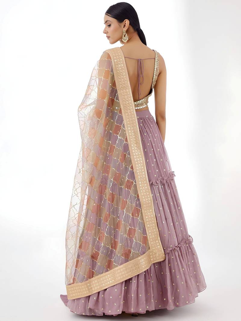 Beautiful Dusty Pink Zari Work Georgette Party Wear Lehenga Choli