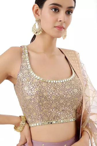 dusty pink georgette zari work party wear lehenga choli set