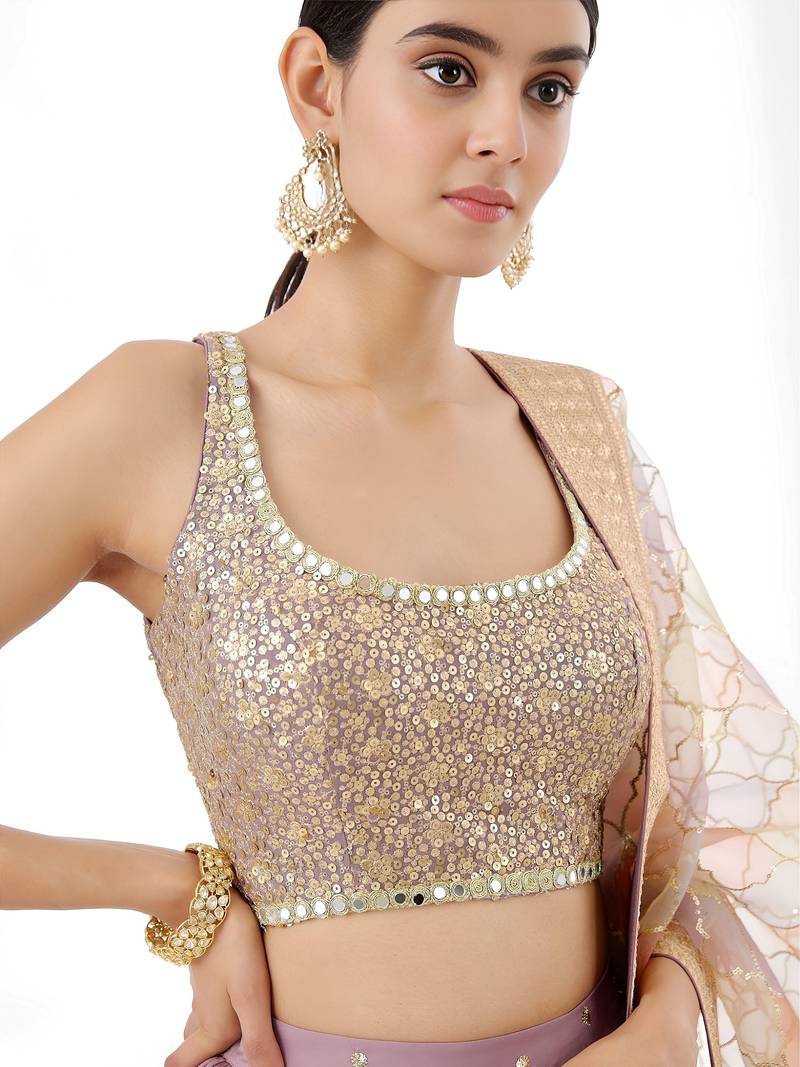 Beautiful Dusty Pink Zari Work Georgette Party Wear Lehenga Choli