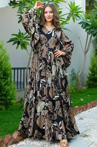 Multi color heavy air tex chinon silk digital print designer gown