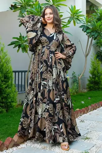 Multi color heavy air tex chinon silk digital print designer gown