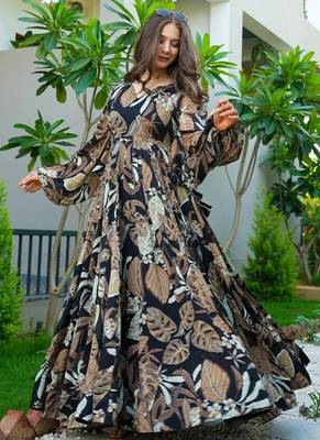 Multi color heavy air tex chinon silk digital print designer gown 3