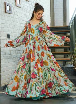 Multi color heavy air tex chinon silk digital print designer gown 2