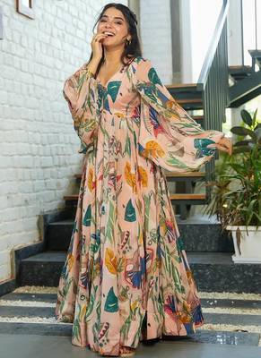 Multi color heavy air tex chinon silk digital print designer gown 2