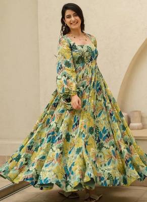 Multi color heavy air tex chinon silk digital print designer gown 2