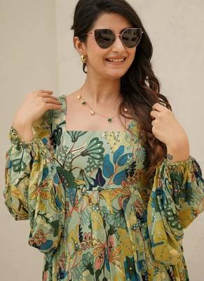 Multi color heavy air tex chinon silk digital print designer gown 3