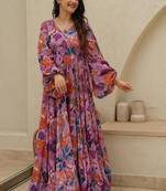 Multi color heavy air tex chinon silk digital print designer gown