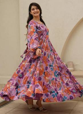 Multi color heavy air tex chinon silk digital print designer gown 2