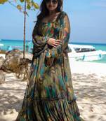 Multi color heavy air tex chinon silk digital print designer gown
