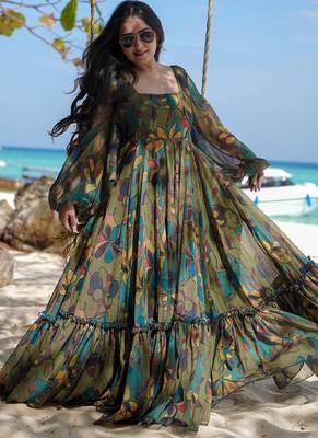 Multi color heavy air tex chinon silk digital print designer gown 2