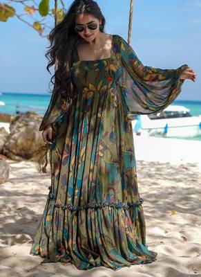 Multi color heavy air tex chinon silk digital print designer gown 3