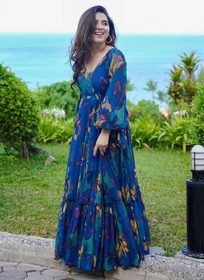 Multi color heavy air tex chinon silk digital print designer gown 2