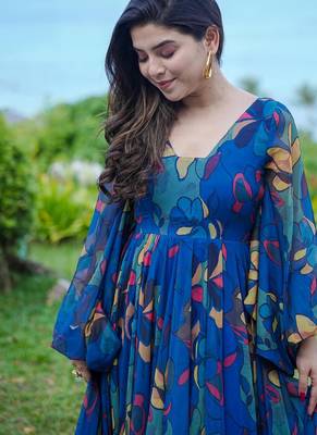 Multi color heavy air tex chinon silk digital print designer gown 3
