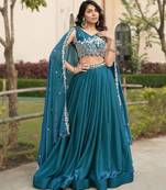 teal premium beads work art silk lehenga set for women