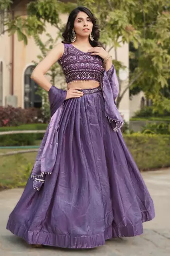 purple art silk festive lehenga with premium beads work