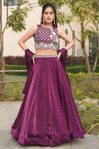 wine designer art silk fendy lehenga with premium beads work