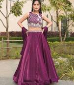 wine designer art silk fendy lehenga with premium beads work