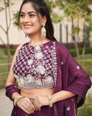 wine designer art silk fendy lehenga with premium beads work 3