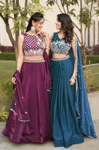 wine designer art silk fendy lehenga with premium beads work