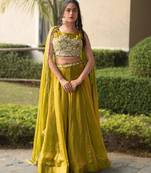 antique gold beads work art silk lehenga set for women