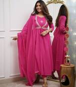 Embroidered Regular Pure Cotton Anarkali Kurta With Trousers & Dupatta