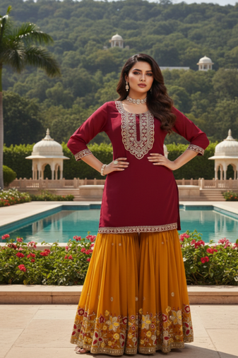 Marron faux georgette embroider work salwar suit