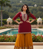 Marron faux georgette embroider work salwar suit