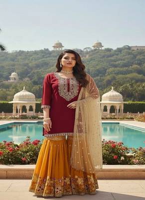 Marron faux georgette embroider work salwar suit 2
