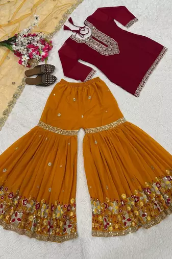 Marron faux georgette embroider work salwar suit