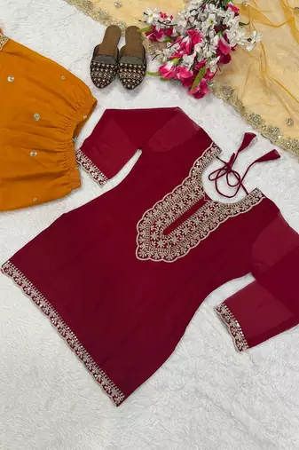 Marron faux georgette embroider work salwar suit