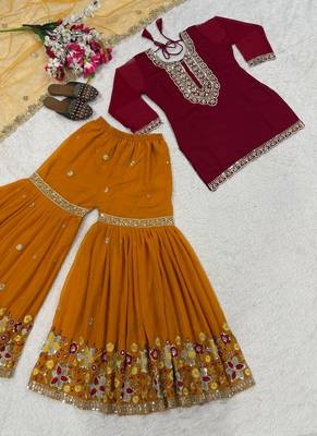 Marron faux georgette embroider work salwar suit 5
