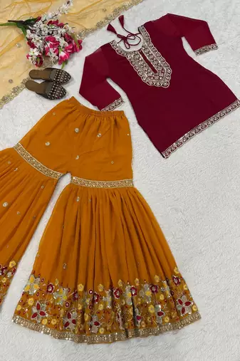 Marron faux georgette embroider work salwar suit