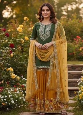 Green faux georgette embroider work salwar suit 1