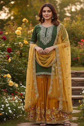Green faux georgette embroider work salwar suit
