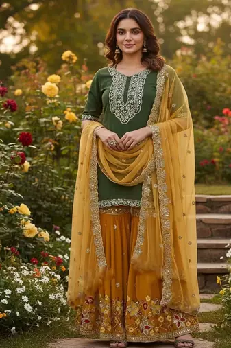 Green faux georgette embroider work salwar suit