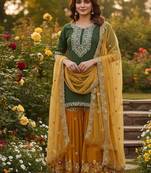 Green faux georgette embroider work salwar suit
