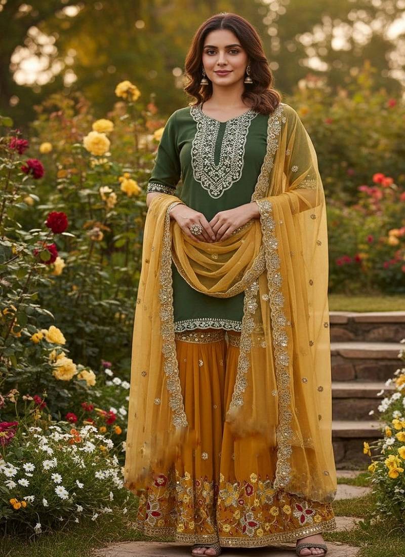 Green faux georgette embroider work salwar suit